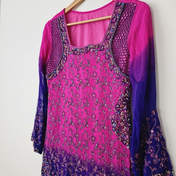 Hot Pink Purple Kameez Kurta Dupatta Fancy Indian Pakistani Dress Outfit - Picture 1 of 7